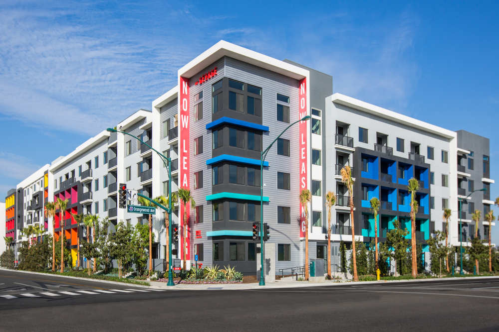 Building exterior at The George Apartment Homes in Anaheim, California