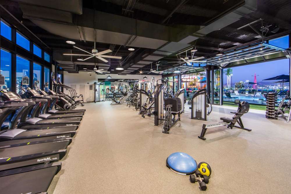 Upscale fitness center at The George Apartment Homes in Anaheim, California