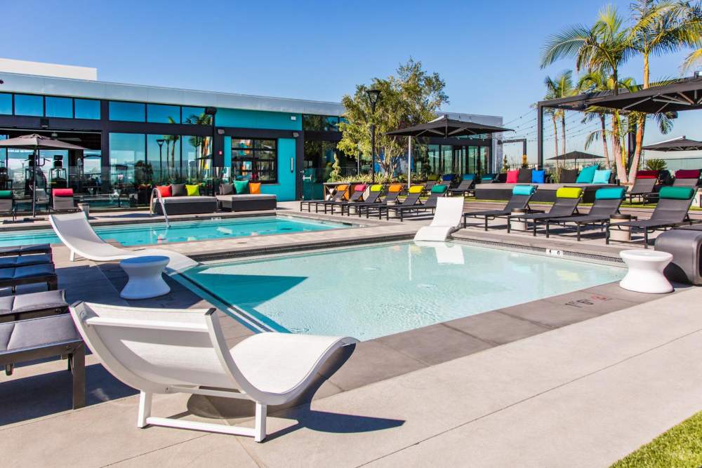 Lounge chairs at The George Apartment Homes in Anaheim, California