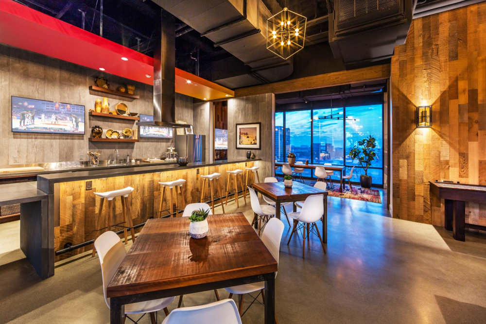 Indoor lounge area at The George Apartment Homes in Anaheim, California