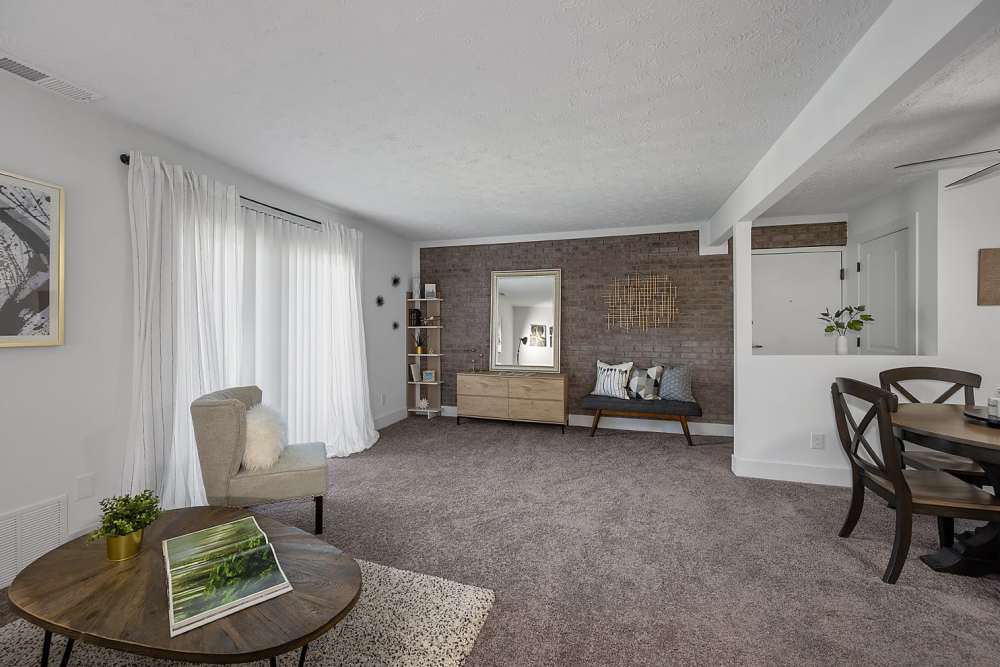 Spacious living room at Millcroft Apartments & Townhomes in Milford, Ohio