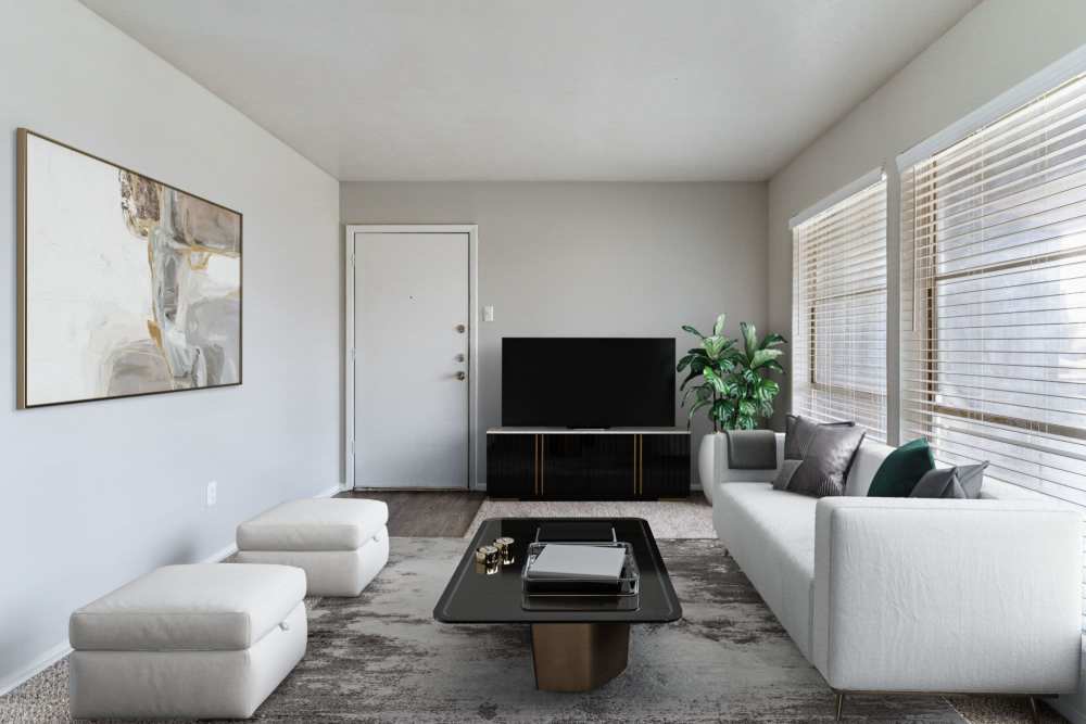 Modern living room at Tribecca Pointe Apartments in Hurst, Texas