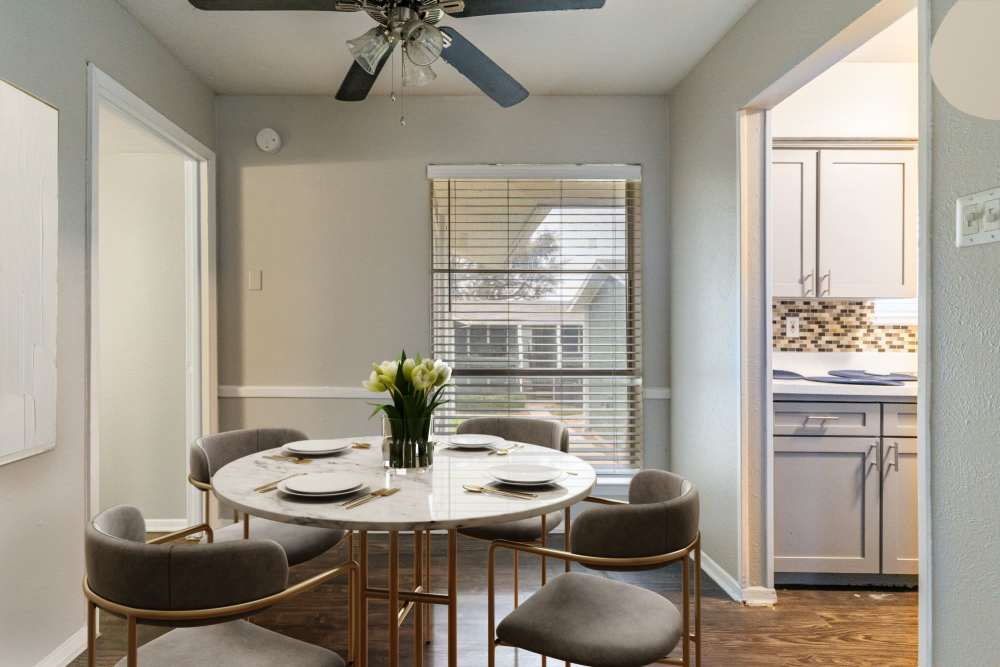 Modern table at Tribecca Pointe Apartments in Hurst, Texas