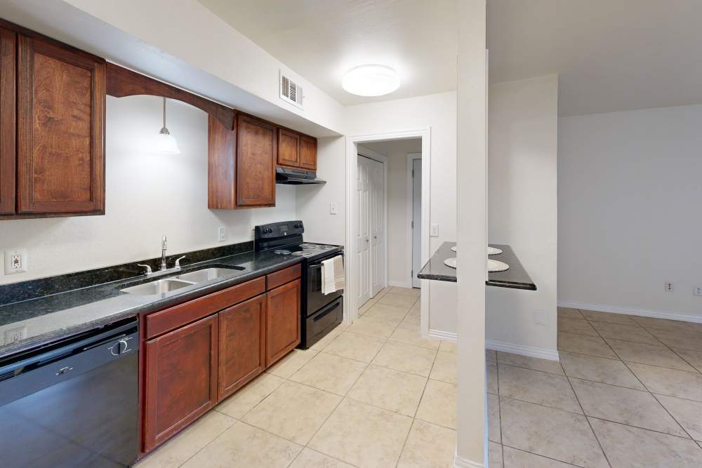 Kitchen cabinets at Tucasa Townhomes in Irving, Texas