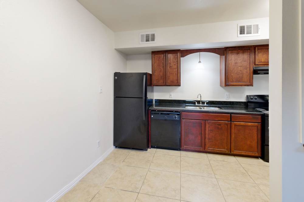 Modern kitchen at Tucasa Townhomes in Irving, Texas