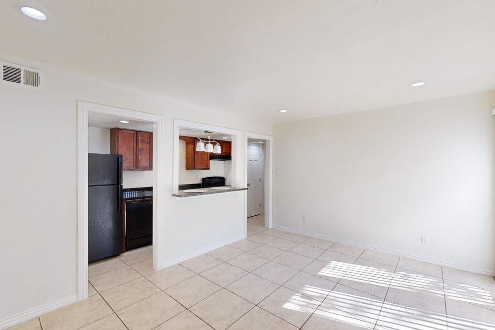 Small kitchen at Tucasa Townhomes in Irving, Texas
