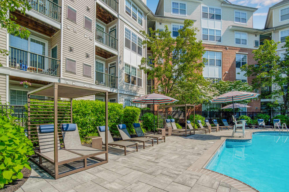 Huge lounge area with large outdoor couches to sit on at Sofi Lyndhurst in Lyndhurst, New Jersey