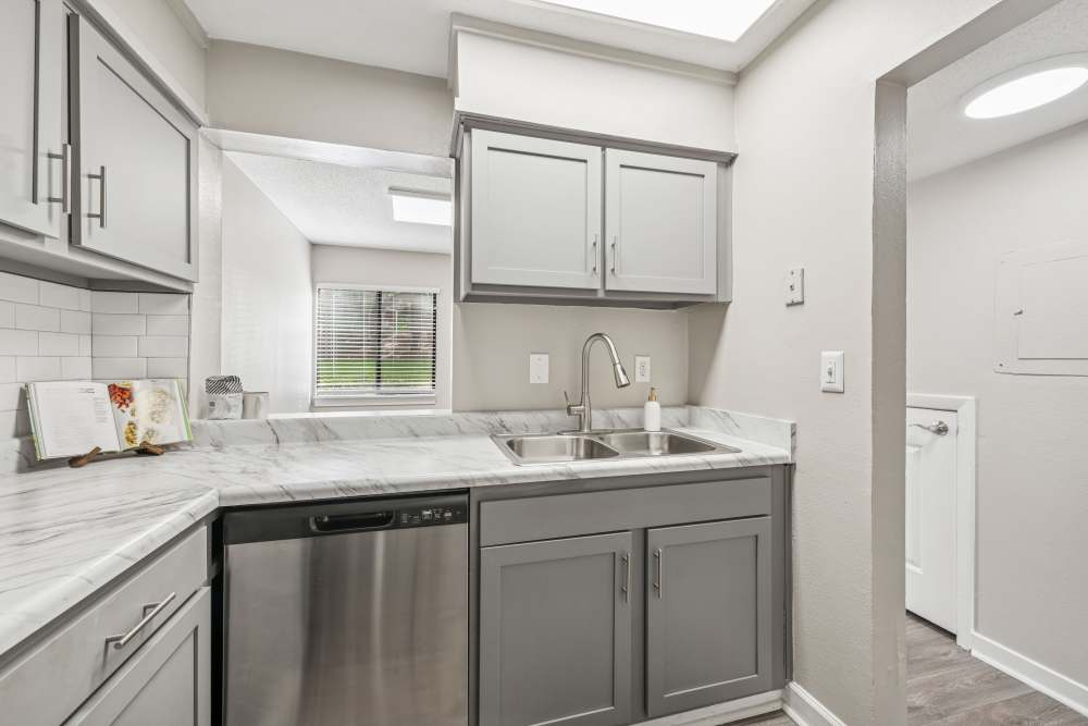 Spacious kitchen in the renovated townhomes at Pinewood Station in Hillsborough, North Carolina