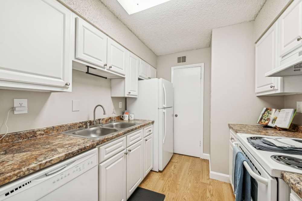 Clean and organized kitchen at Pinewood Station in Hillsborough, North Carolina