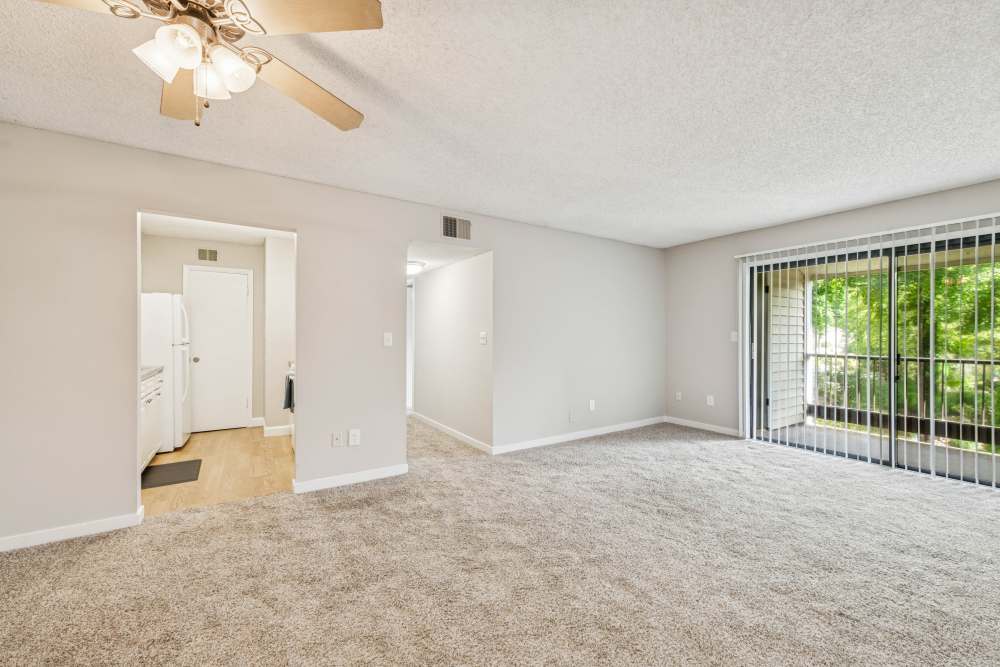 Beautiful living room with lanai at Pinewood Station in Hillsborough, North Carolina