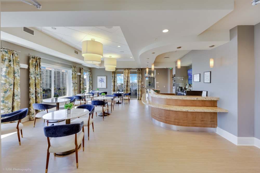 Spacious community room designed for events and socializing at The Meridian at Waterways in Fort Lauderdale, FL