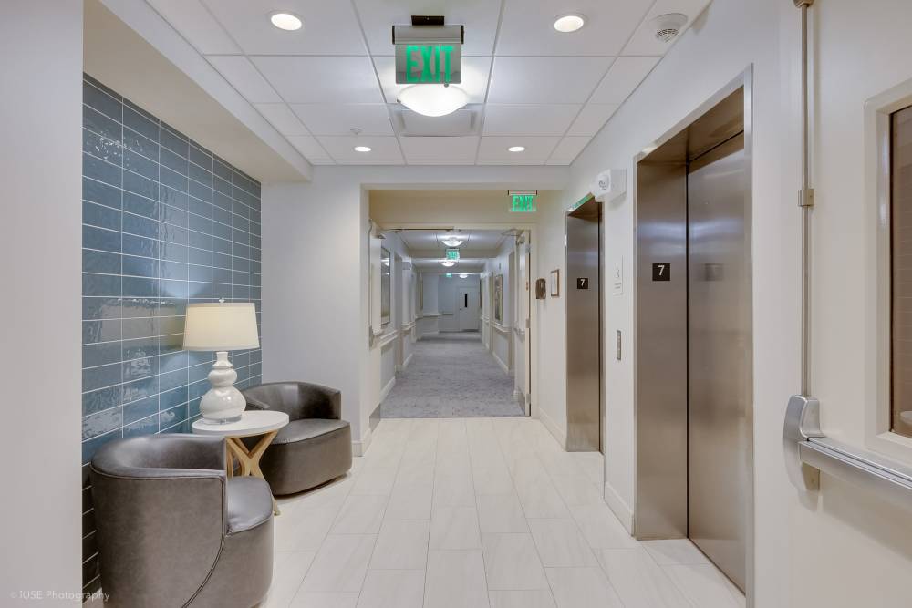Accessible elevator servicing multiple floors at The Meridian at Waterways in Fort Lauderdale, FL