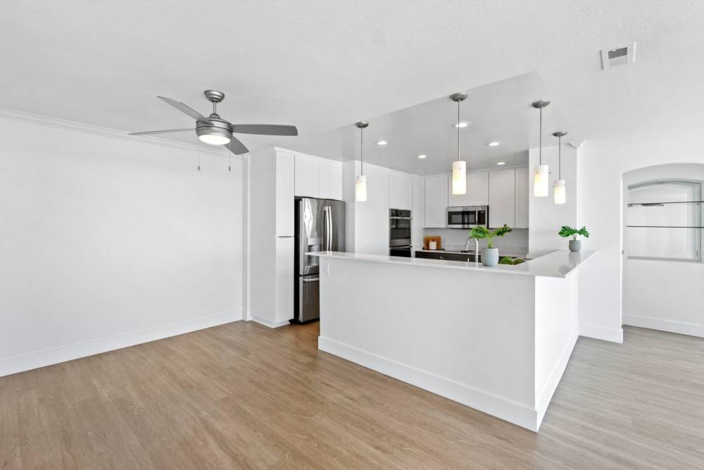 Bright livingroom at 1900 Ocean Apartment Homes in Long Beach,California