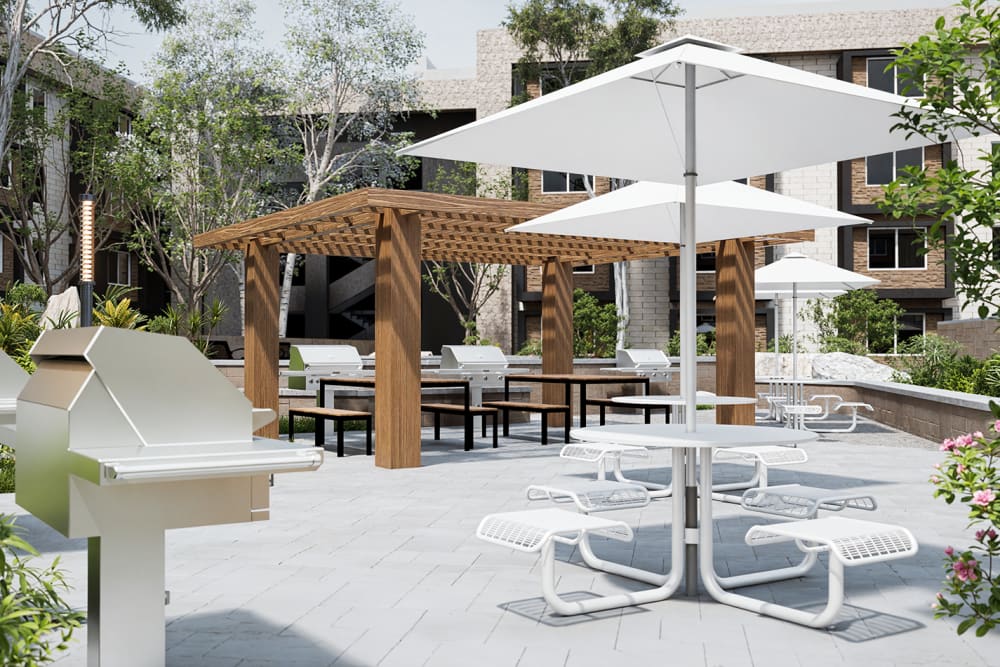 Covered BBQ & Picnic Area Inside Courtyard at Stone Village Apartments in Reno, Nevada