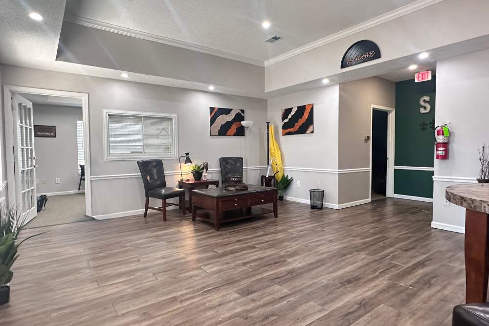 Clubhouse with wooden flooring at Steeplechase in Coweta, Oklahoma