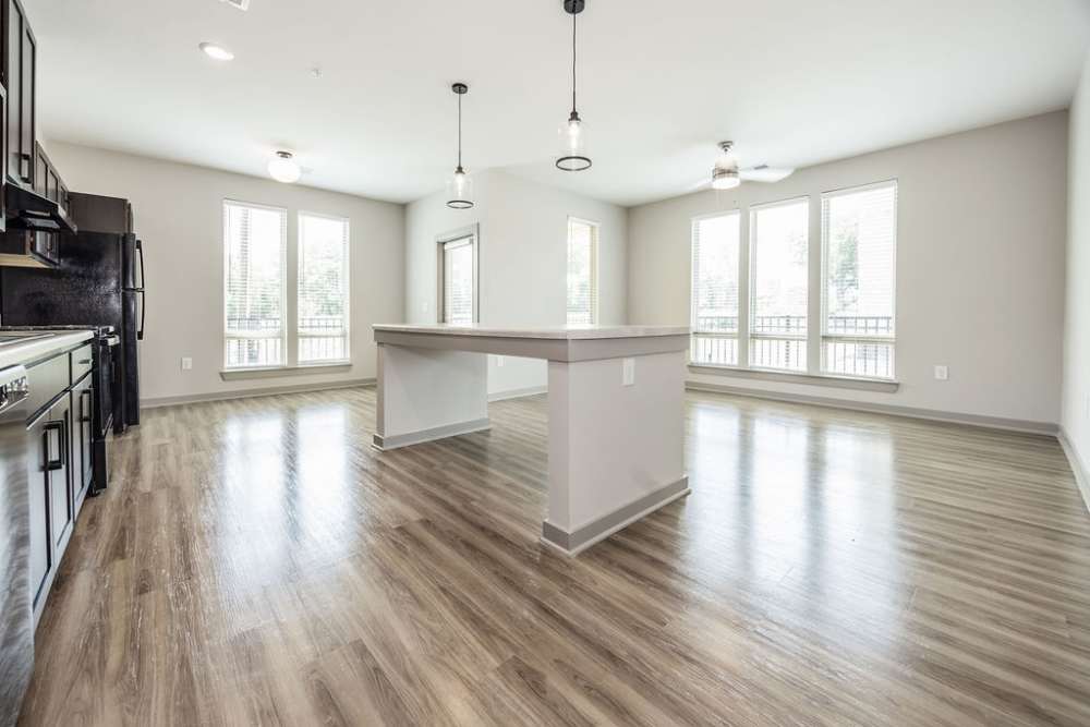 Open concept living spaces at Vanguard Apartments in Durham, North Carolina, 