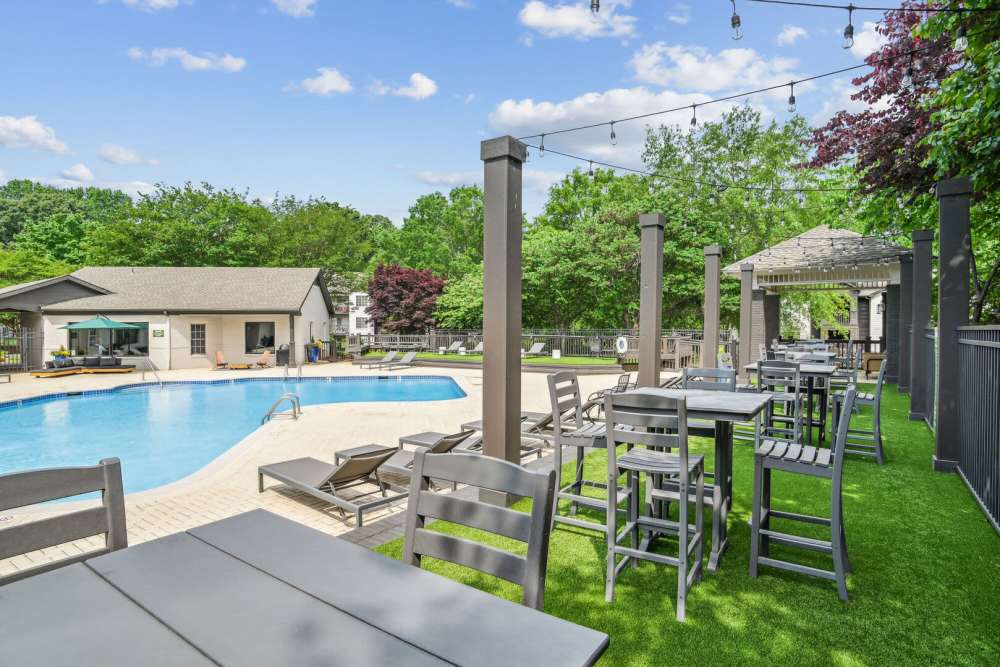 Seating by the poolside at Forester in Charlotte, North Carolina
