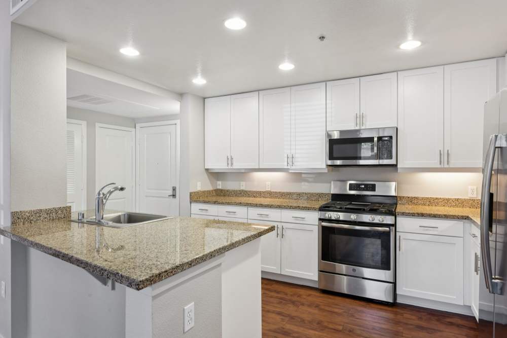 Beautiful, gourmet kitchen in a model home at Azure Apartment Homes in Petaluma, California