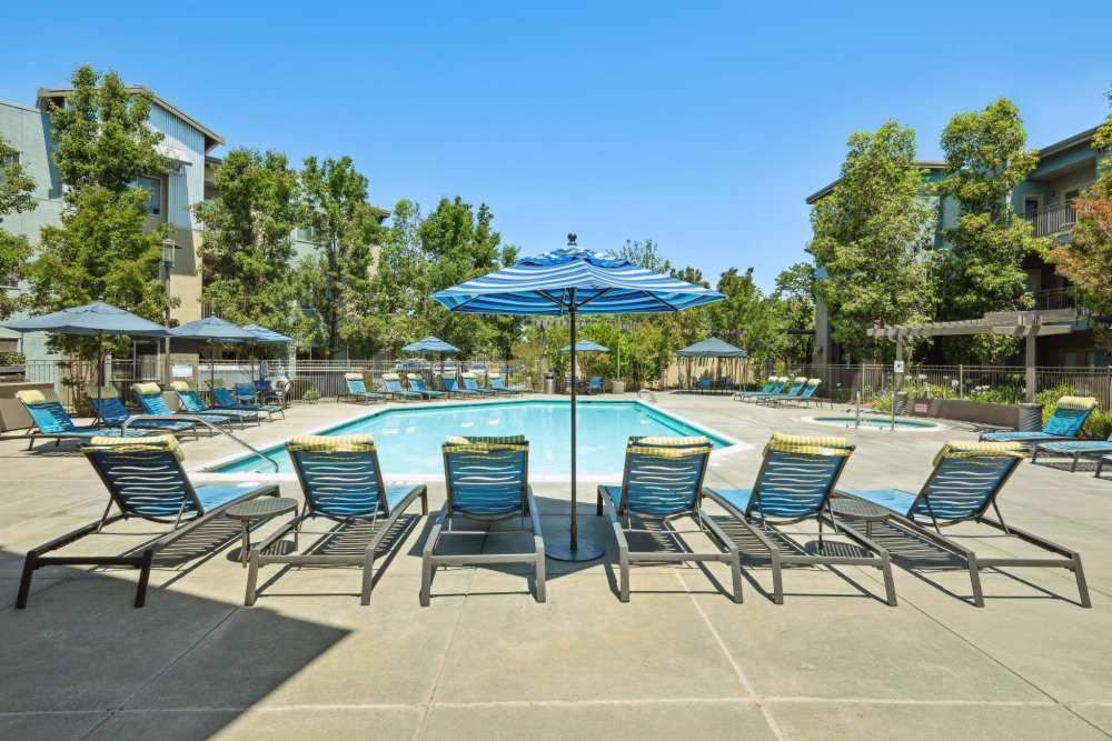 Pool deck at Azure Apartment Homes in Petaluma, California