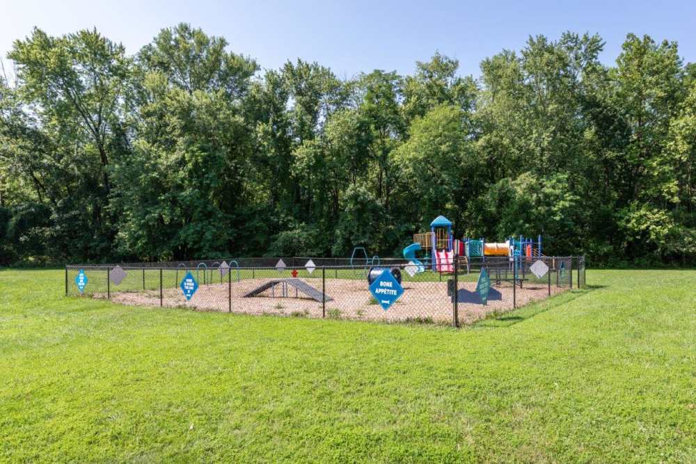 Fenced dog park and playground at Blair Mill Village East Apartment Homes in Horsham, Pennsylvania