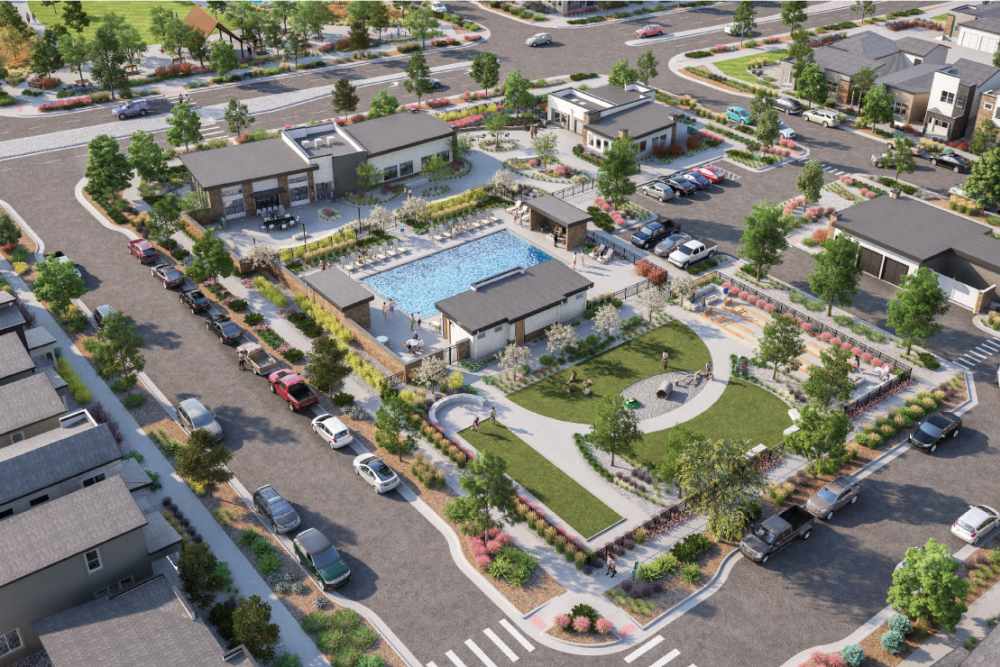 Aerial view of the apartments at Union at the Park in Denver, Colorado
