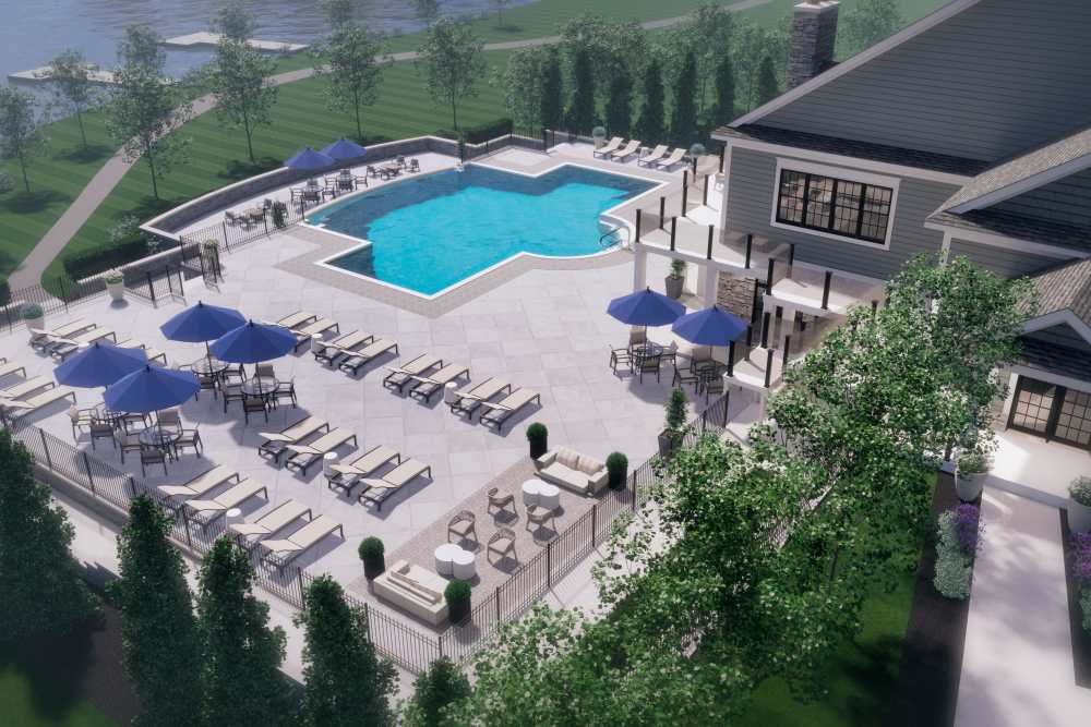 Overhead view of swimming pool at Encore at West Valley in White Lake, Michigan