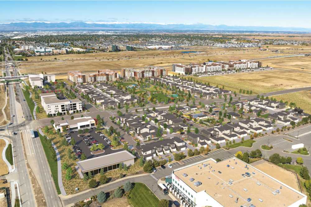 Aerial view of the neighborhood near Union at the Park in Denver, Colorado