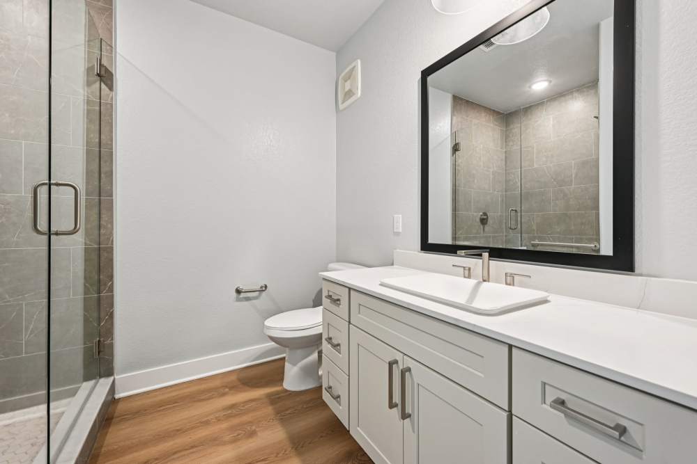 Bathroom Complete with Vanity and Shower Area at The Vivien in Vero Beach, Florida