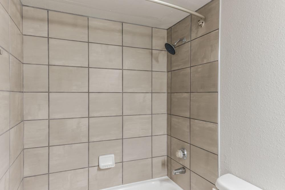 Shower in the bathroom at The Haven On Buoy in Webster, Texas