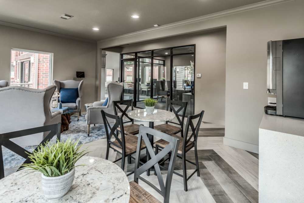 Indoor luxurious lounge at The Haven On Buoy in Webster, Texas