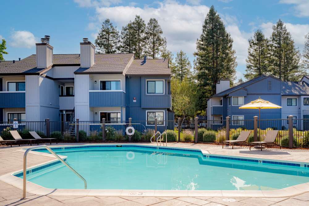 Pool outside the apartment unit at Park Ridge Apartment Homes in Rohnert Park, California