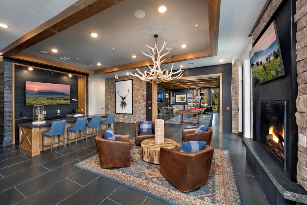 Clubhouse with fireplace at Timberline View in Buford, Georgia