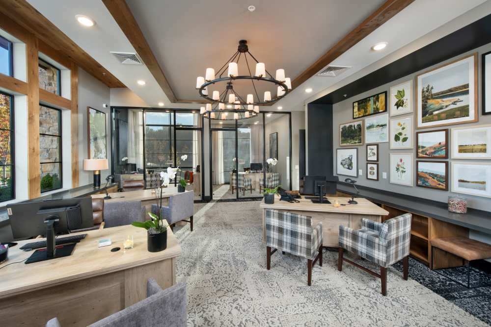 Clubhouse with double height ceiling at Timberline View in Buford, Georgia
