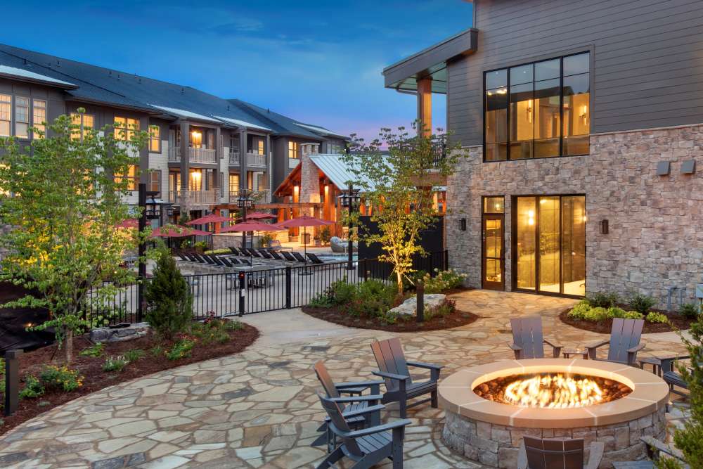 Firepit with exterior view at Timberline View in Buford, Georgia