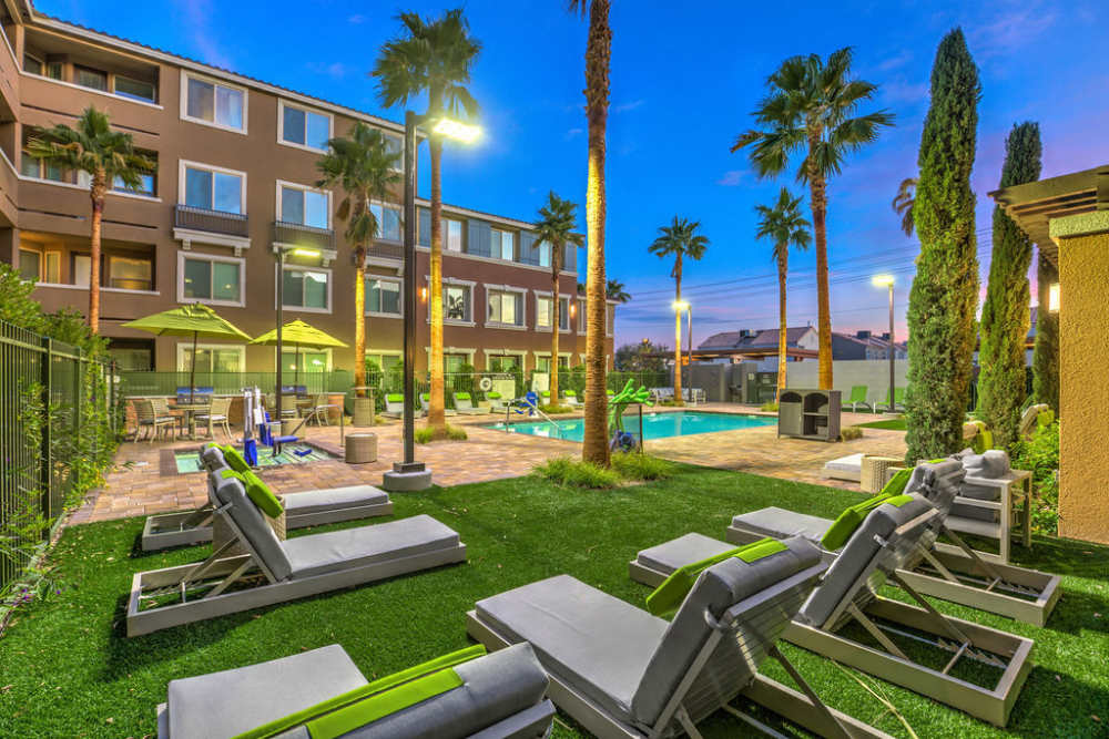 Relaxing chairs with pool at Harmony in Las Vegas, Nevada