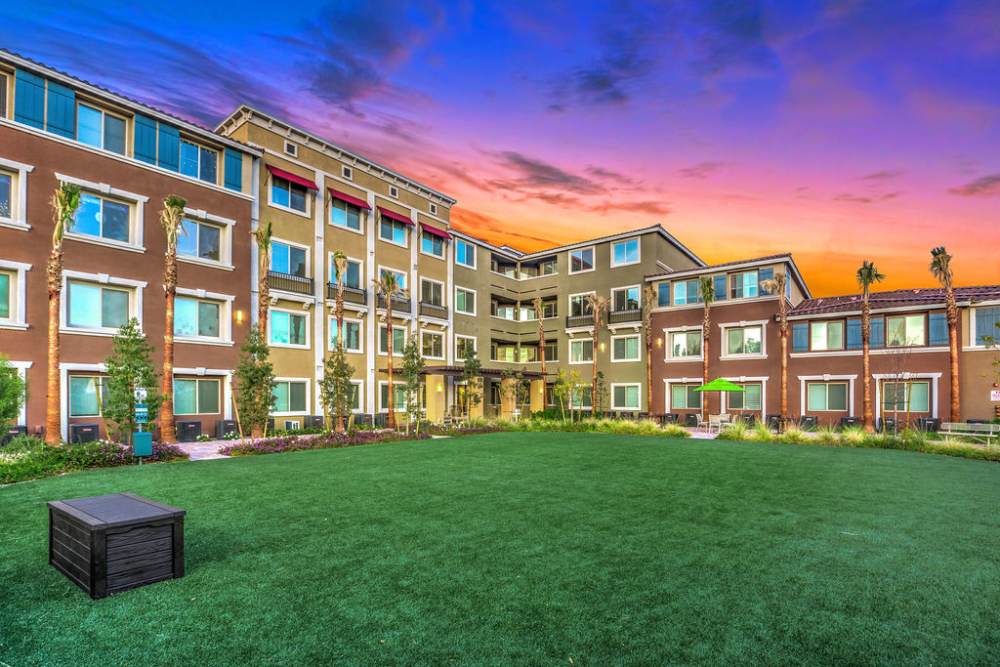Garden view of the building at Harmony in Las Vegas, Nevada
