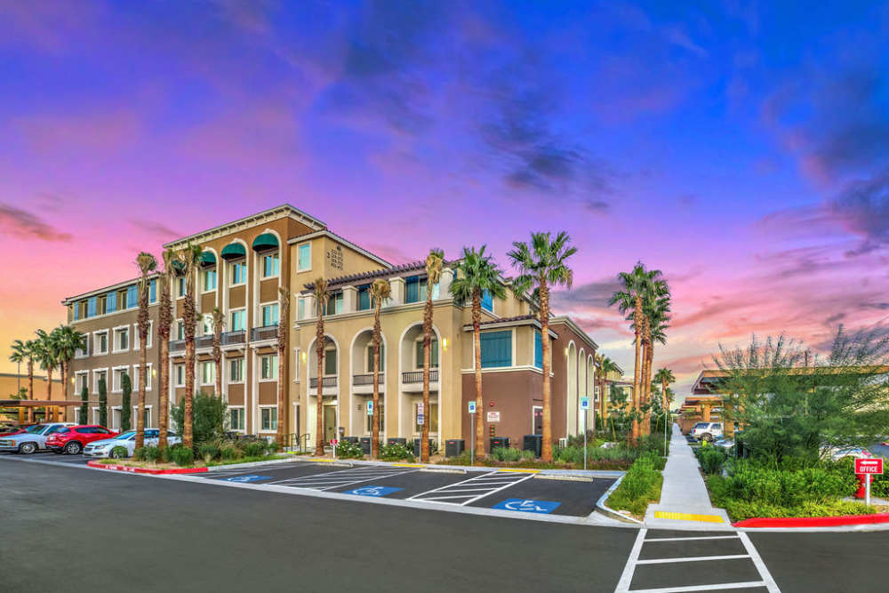 Angled view of the building with road at Harmony in Las Vegas, Nevada
