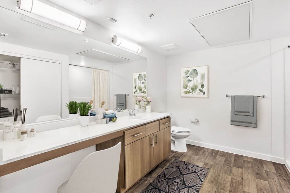 Bathroom with hardwood flooring at Harmony in Las Vegas, Nevada 
