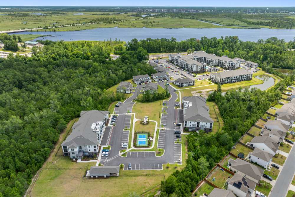 Aerial view of Westport Lofts in Belville, North Carolina.