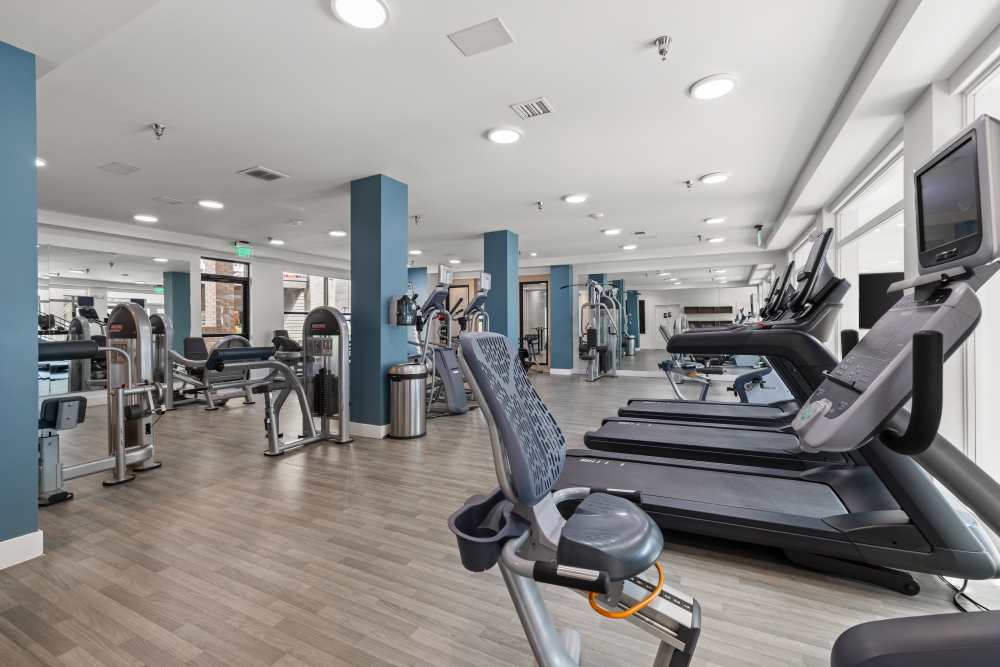 Well-equipped fitness center at Isabella Apartment Homes in Greenwood Village, Colorado