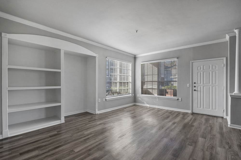 Spacious apartment living room with wood-style flooring at Lyndon in Houston,Texas