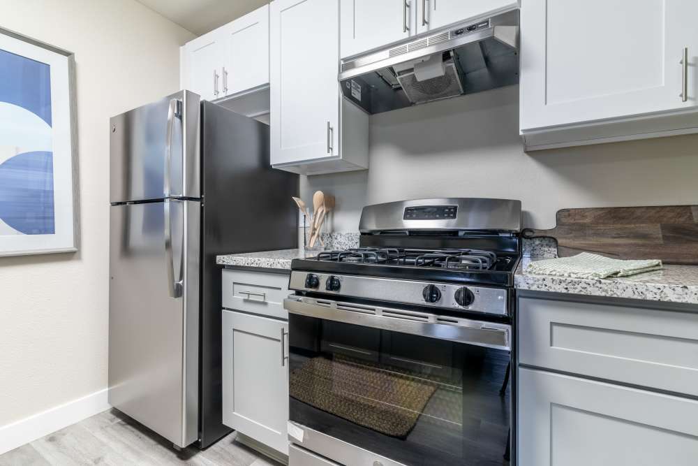 Fully equipped kitchen at Gateway Apartments in San Leandro, California