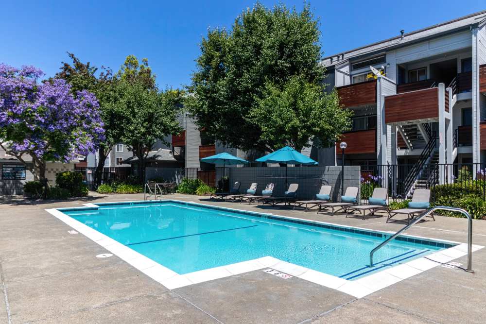Large apartment pool at Gateway Apartments in San Leandro, California