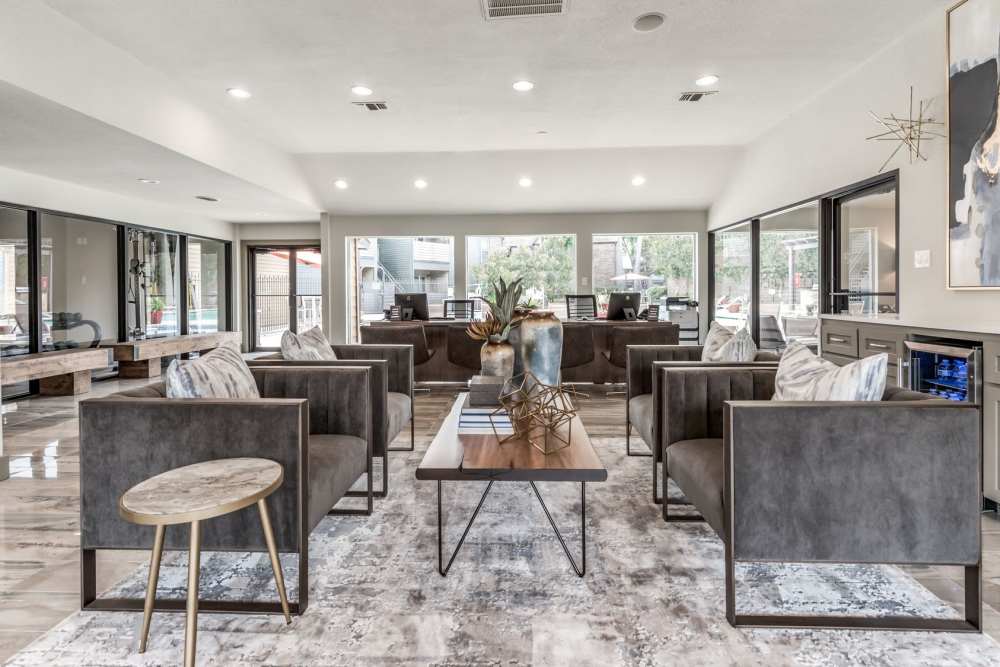 Clubhouse with wooden flooring and beautiful sofa set  at Lexington in The Woodlands, Texas