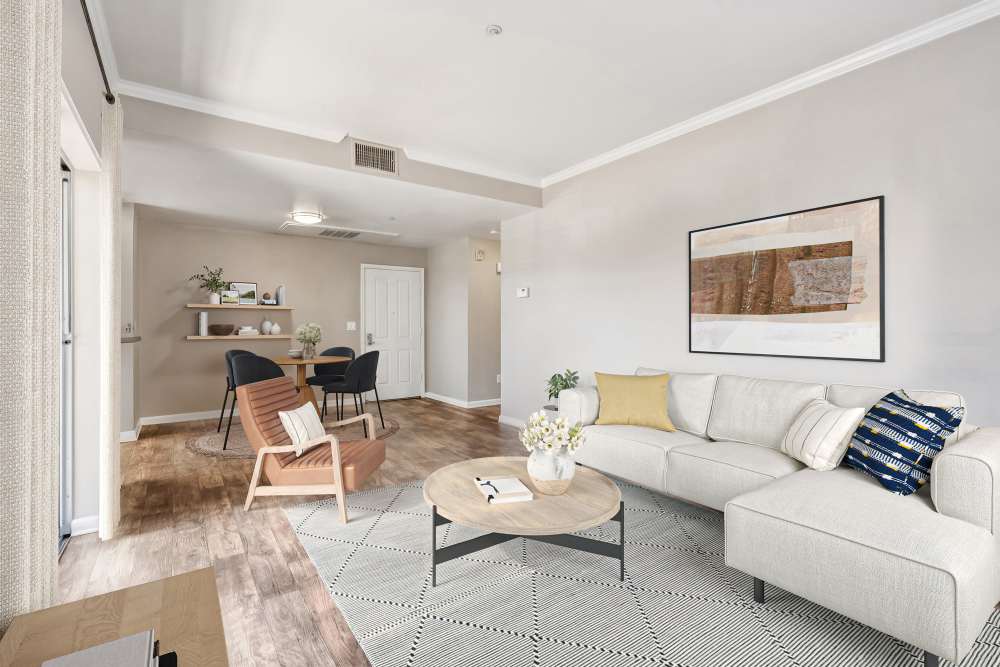 Living room with lots of natural light at Azure Apartment Homes in Petaluma, California