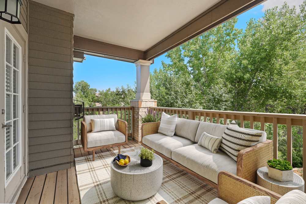 Large bright balcony at Isabella Apartment Homes in Greenwood Village, Colorado