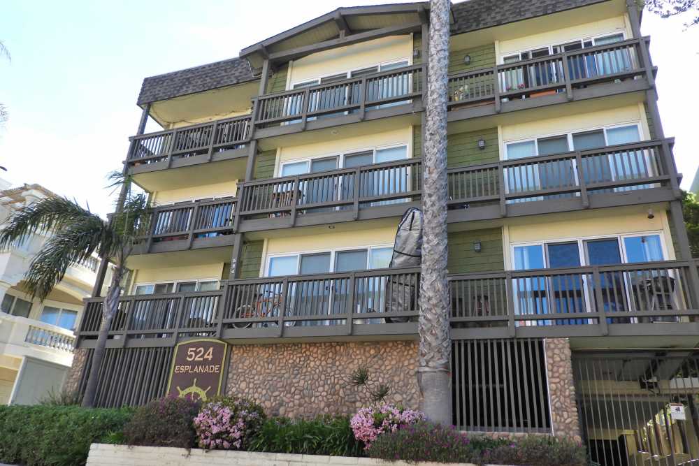Community exterior with patio at Esplanade in Redondo Beach, California