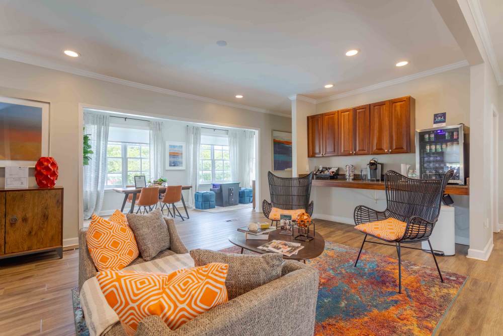 Living room and kitchen area of the Park Apartments in San Diego, showcasing modern design and open layout at 865 Bellevue Apartments in Nashville, Tennessee