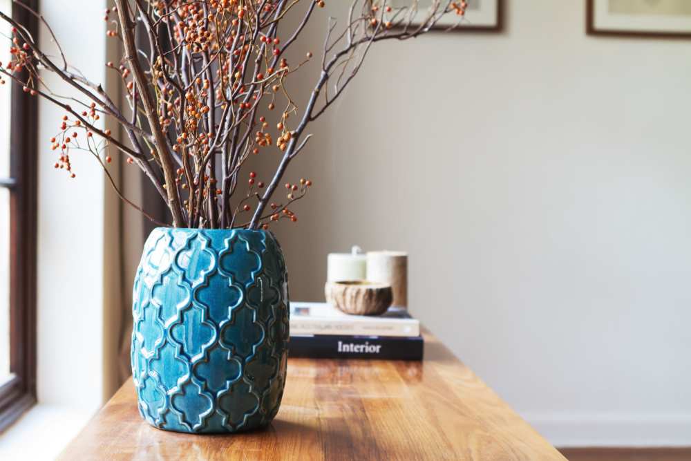 Flower vase on the wood table at Commerce Senior in Los Angeles, California