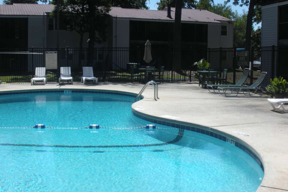 Community swimming pool with lounge beds at Thickett in Mt Pleasant, South Carolina